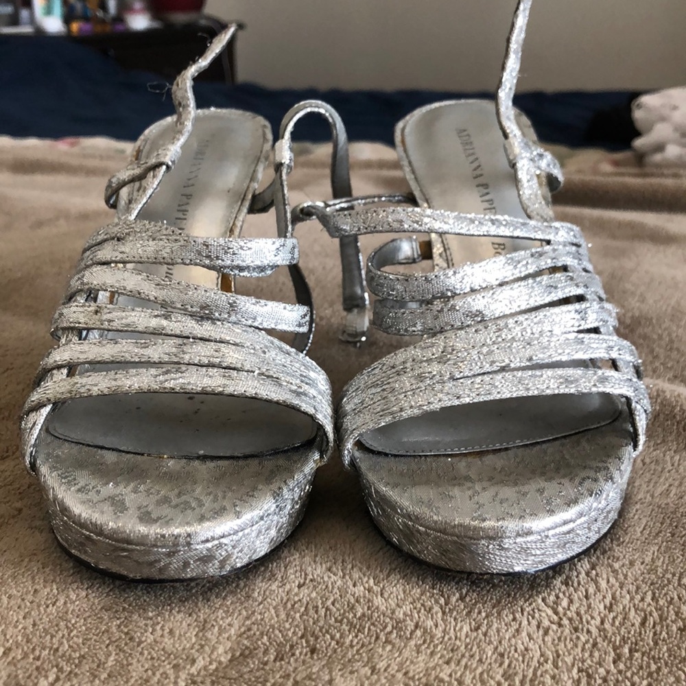 Adriana Papell Heels Silver sparkly prom shoes